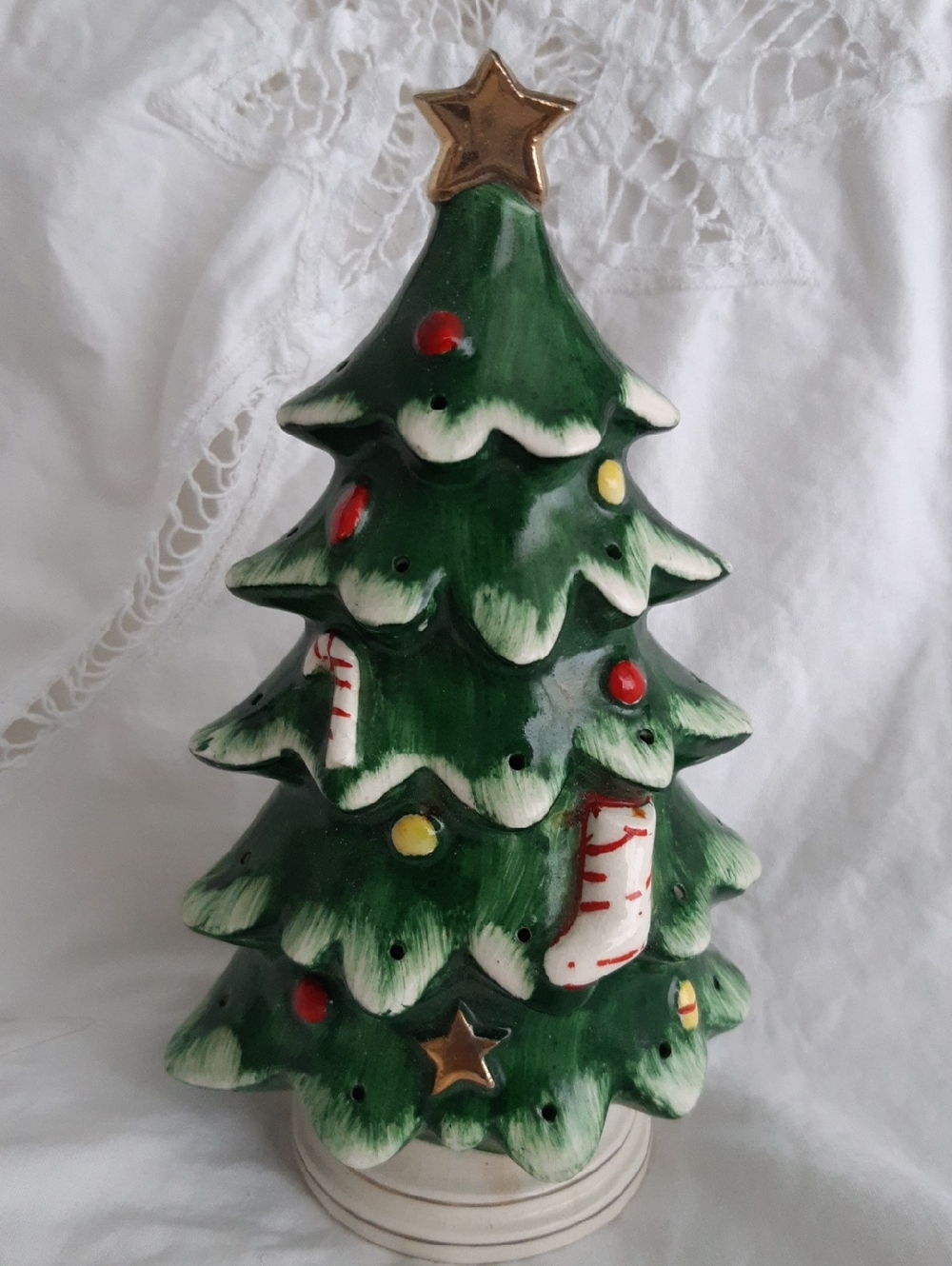 Glossy Green Ceramic Christmas Tree with Gold Star Topper